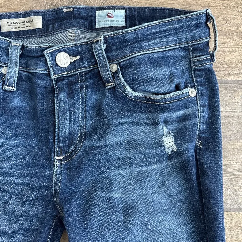 AG Adriano Goldschmied The Legging Ankle Jeans Womens 26 Blue Distressed Skinny